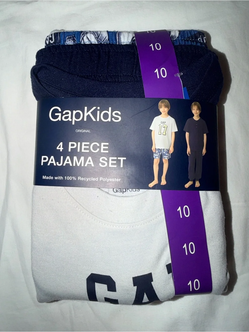 GAP Kids 4-Piece Pajama Set in White and Navy